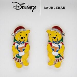 Disney BaubleBar Winnie the Pooh Christmas Earrings Holiday Enamel Pierced NIB